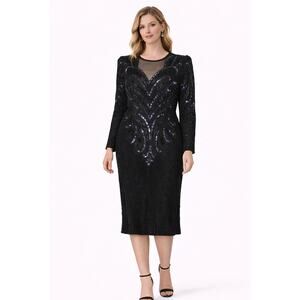 Vintage 1980s Patra New York black silk beaded cocktail dress medium